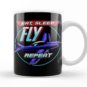 Baskı Dükkanı Eat Sleep Fly Repeat Airplane Pilot Aviation Pun Kupa Bardak