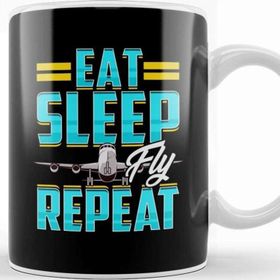 Baskı Dükkanı Eat Sleep Fly Repeat Airplane Pilot Aviation Pun Kupa Bardak