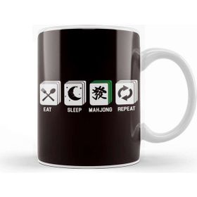 Baskı Dükkanı Eat Sleep Mahjong Player Mah-Jongg Tiles Board Game Chinese Beyaz 330 ml Porselen Kupa Bardak