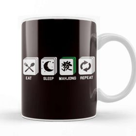 Baskı Dükkanı Eat Sleep Mahjong Player Mah-Jongg Tiles Board Game Chinese Beyaz 330 ml Porselen Kupa Bardak