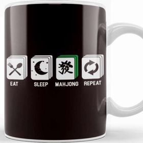 Baskı Dükkanı Eat Sleep Mahjong Player Mah-Jongg Tiles Board Game Chinese Beyaz 330 ml Porselen Kupa Bardak