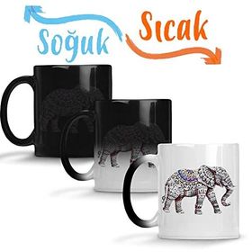 Baskı Dükkanı Elephant Color Sihirli Porselen Kupa