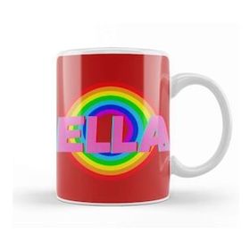 Baskı Dükkanı Ella Name Personalized Custom Vintage Retro Rainbow Style Design Gift Baby Gift For Her Kupa