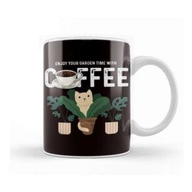 Baskı Dükkanı Enjoy Garden With Coffee Plants Cat Gardening Planting Lawn Porselen Beyaz Kupa Bardak