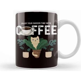 Baskı Dükkanı Enjoy Garden With Coffee Plants Cat Gardening Planting Lawn Porselen Beyaz Kupa Bardak