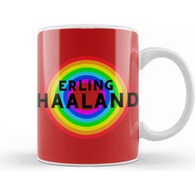 Baskı Dükkanı Erling Haaland Vintage Retro Rainbow Style Porselen Beyaz Kupa Bardak