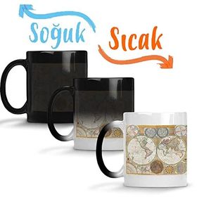 Baskı Dükkanı Eski Dünya Haritası 3 Sihirli Porselen Kupa