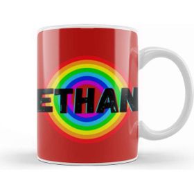 Baskı Dükkanı Ethan Name Personalized Custom Vintage Retro Rainbow Design Gift Baby Gift For Him Kupa
