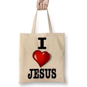 Baskı Dükkanı Eu Amo Jesus Bez Uzun Saplı Krem Rengi Çanta