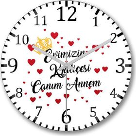 Baskı Dükkanı Evimizin Kraliçesi Canım Annem Bombeli Gerçek Cam Duvar Saati