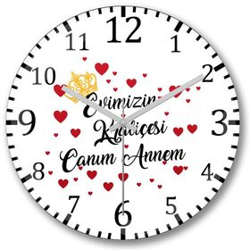 Baskı Dükkanı Evimizin Kraliçesi Canım Annem Bombeli Gerçek Cam Duvar Saati