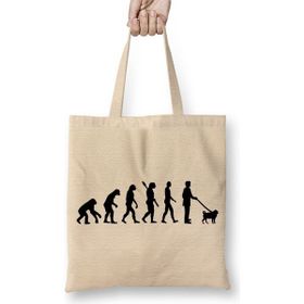 Baskı Dükkanı Evolution Pug Evrim Köpek Bez Uzun Saplı Krem Rengi Çanta