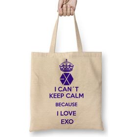 Baskı Dükkanı Exo I Cant Keep Calm Bez Uzun Saplı Krem Rengi Çanta