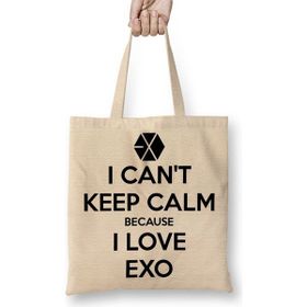 Baskı Dükkanı Exo I Cant Keep Calm Bez Uzun Saplı Krem Rengi Çanta