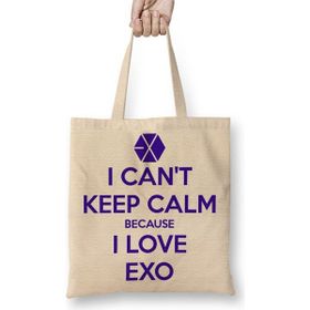 Baskı Dükkanı Exo I Cant Keep Calm Bez Uzun Saplı Krem Rengi Çanta