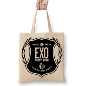 Baskı Dükkanı Exo Logo Bez Uzun Saplı Krem Rengi Çanta