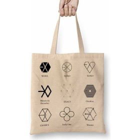 Baskı Dükkanı Exo Logo Bez Uzun Saplı Krem Rengi Çanta
