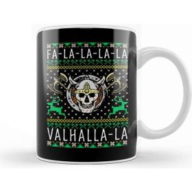 Baskı Dükkanı Fa La La La Valhalla La Viking God Ugly Christmas Porselen Beyaz Kupa Bardak