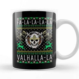 Baskı Dükkanı Fa La La La Valhalla La Viking God Ugly Christmas Porselen Beyaz Kupa Bardak