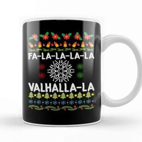 Baskı Dükkanı Fa La La La Valhalla La Viking God Ugly Christmas Porselen Beyaz Kupa Bardak
