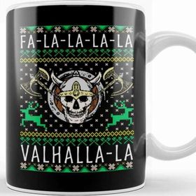 Baskı Dükkanı Fa La La La Valhalla La Viking God Ugly Christmas Porselen Beyaz Kupa Bardak