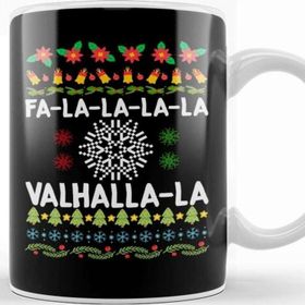 Baskı Dükkanı Fa La La La Valhalla La Viking God Ugly Christmas Porselen Beyaz Kupa Bardak