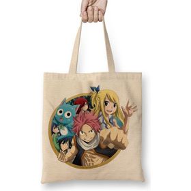 Baskı Dükkanı Fairy Tail Anime Erza Scarlet Happy Lisanna Straus Bez Uzun Saplı Krem Rengi Çanta