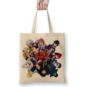 Baskı Dükkanı Fairy Tail Anime Erza Scarlet Happy Lisanna Straus Bez Uzun Saplı Krem Rengi Çanta