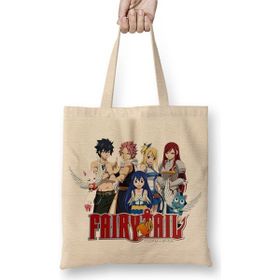 Baskı Dükkanı Fairy Tail Anime Erza Scarlet Happy Lisanna Straus Bez Uzun Saplı Krem Rengi Çanta