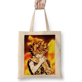 Baskı Dükkanı Fairy Tail Natsu Dragneel Fire Dragon Bez Uzun Saplı Krem Rengi Çanta
