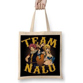 Baskı Dükkanı Fairy Tail Natsu Lucy Team Nalu Anime Manga Bez Uzun Saplı Krem Rengi Çanta