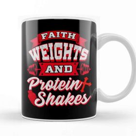 Baskı Dükkanı Faith Weights and Protein Shakes Religion Workout Kupa