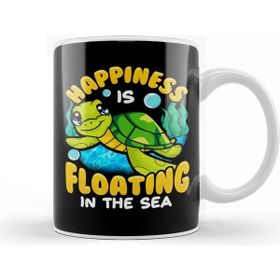 Baskı Dükkanı Fish Sea Turtle Happiness Is Floating In The Sea Beyaz 330 ml Porselen Kupa Bardak