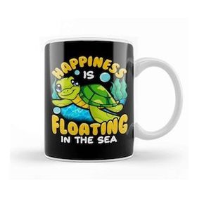 Baskı Dükkanı Fish Sea Turtle Happiness Is Floating In The Sea Beyaz 330 ml Porselen Kupa Bardak
