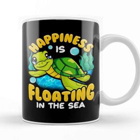 Baskı Dükkanı Fish Sea Turtle Happiness Is Floating In The Sea Beyaz 330 ml Porselen Kupa Bardak