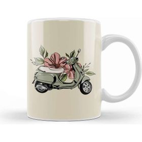 Baskı Dükkanı Flower Vespa Beyaz 330 ml Porselen Kupa Bardak