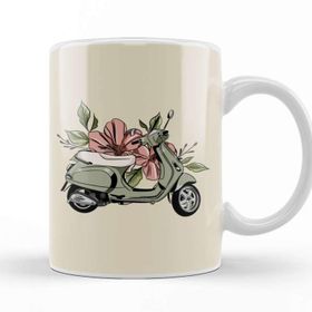 Baskı Dükkanı Flower Vespa Beyaz 330 ml Porselen Kupa Bardak