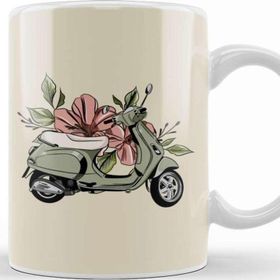 Baskı Dükkanı Flower Vespa Beyaz 330 ml Porselen Kupa Bardak