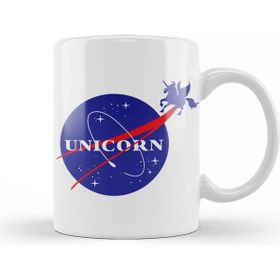 Baskı Dükkanı Flying Nasa Unicorn Beyaz 330 ml Porselen Kupa Bardak