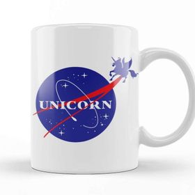 Baskı Dükkanı Flying Nasa Unicorn Beyaz 330 ml Porselen Kupa Bardak