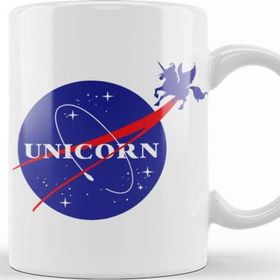 Baskı Dükkanı Flying Nasa Unicorn Beyaz 330 ml Porselen Kupa Bardak