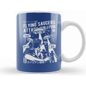 Baskı Dükkanı Flying Saucers Attack Manga Style Beyaz 330 ml Porselen Kupa Bardak