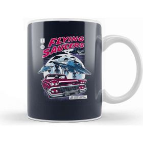 Baskı Dükkanı Flying Saucers Retro Comic Book Cover Beyaz 330 ml Porselen Kupa Bardak