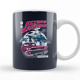 Baskı Dükkanı Flying Saucers Retro Comic Book Cover Beyaz 330 ml Porselen Kupa Bardak
