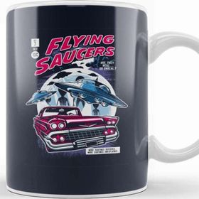 Baskı Dükkanı Flying Saucers Retro Comic Book Cover Beyaz 330 ml Porselen Kupa Bardak