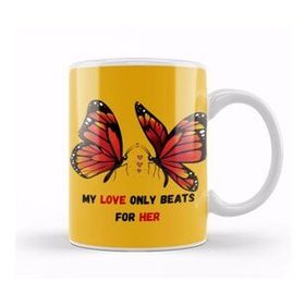 Baskı Dükkanı For Her Gift My Love Only Beats For Her Butterfly Kupa