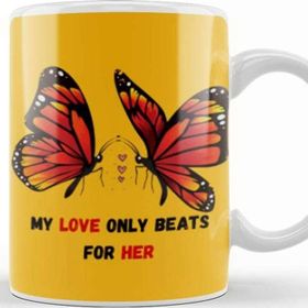 Baskı Dükkanı For Her Gift My Love Only Beats For Her Butterfly Kupa