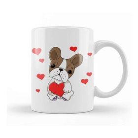 Baskı Dükkanı French Bulldog With Hearts Cartoon Pug Kupa