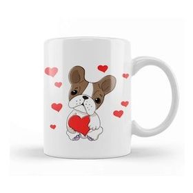Baskı Dükkanı French Bulldog With Hearts Cartoon Pug Kupa