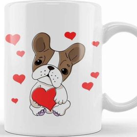 Baskı Dükkanı French Bulldog With Hearts Cartoon Pug Kupa